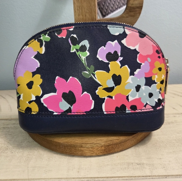 Kate Spade New York Sylvia Wildflower Bouquet Medium Dome Cosmetic Bag, NAVY EUC - Picture 3 of 10